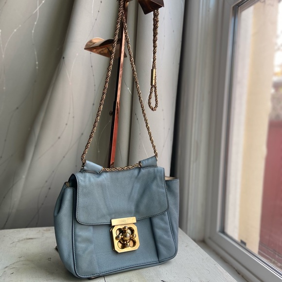 Chloe Mini-Elsie Bag in Light Blue with Turn Lock Clasp Crossbody Shoulder Purse - Picture 4 of 12